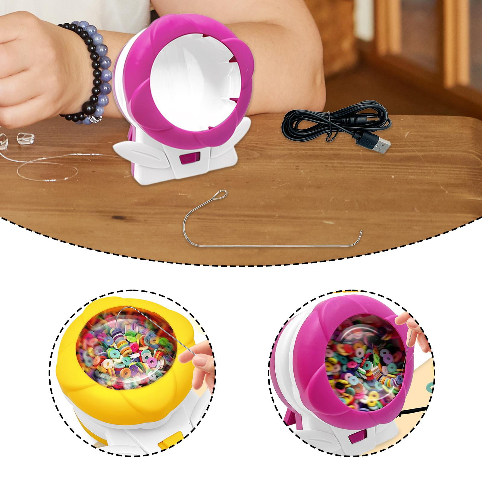 Milageto Clay Bead Fast Beading Machine Stringing Tool Craft Gift Jewelry Making for DIY Pink