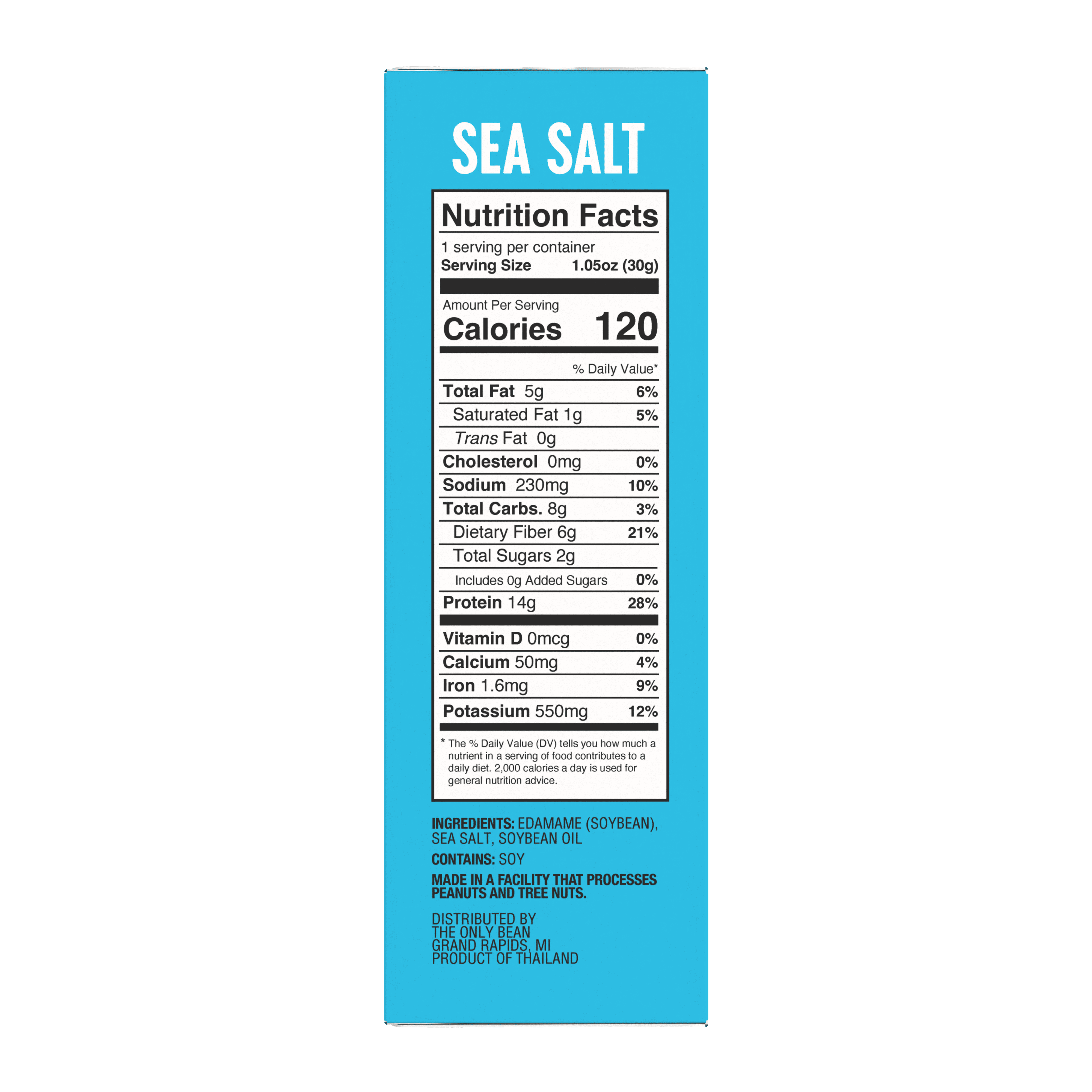 The Only Bean Roasted Edamame Beans Sea Salt, 1.05 oz, 6 ct