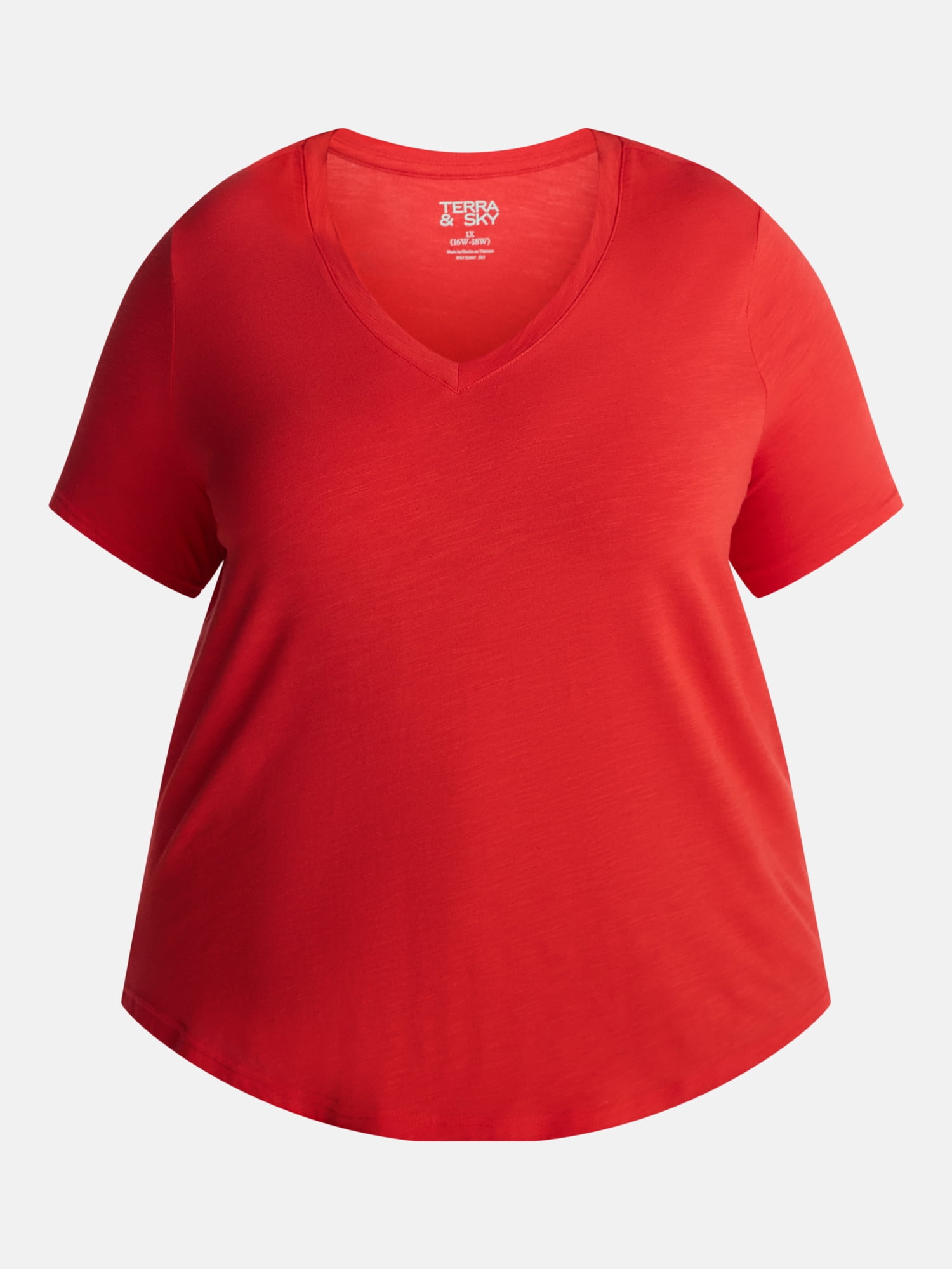 Terra & Sky Women’s Plus V Neck Tee with Short Sleeves, Sizes 0X-5X
