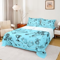 Homewish Teens Boys Sport Ice Hockey 4pcs Bed Sheets,Ball Game King Sheets,Black Blue Super Cozy Sheet Set,Breathable Home Decor