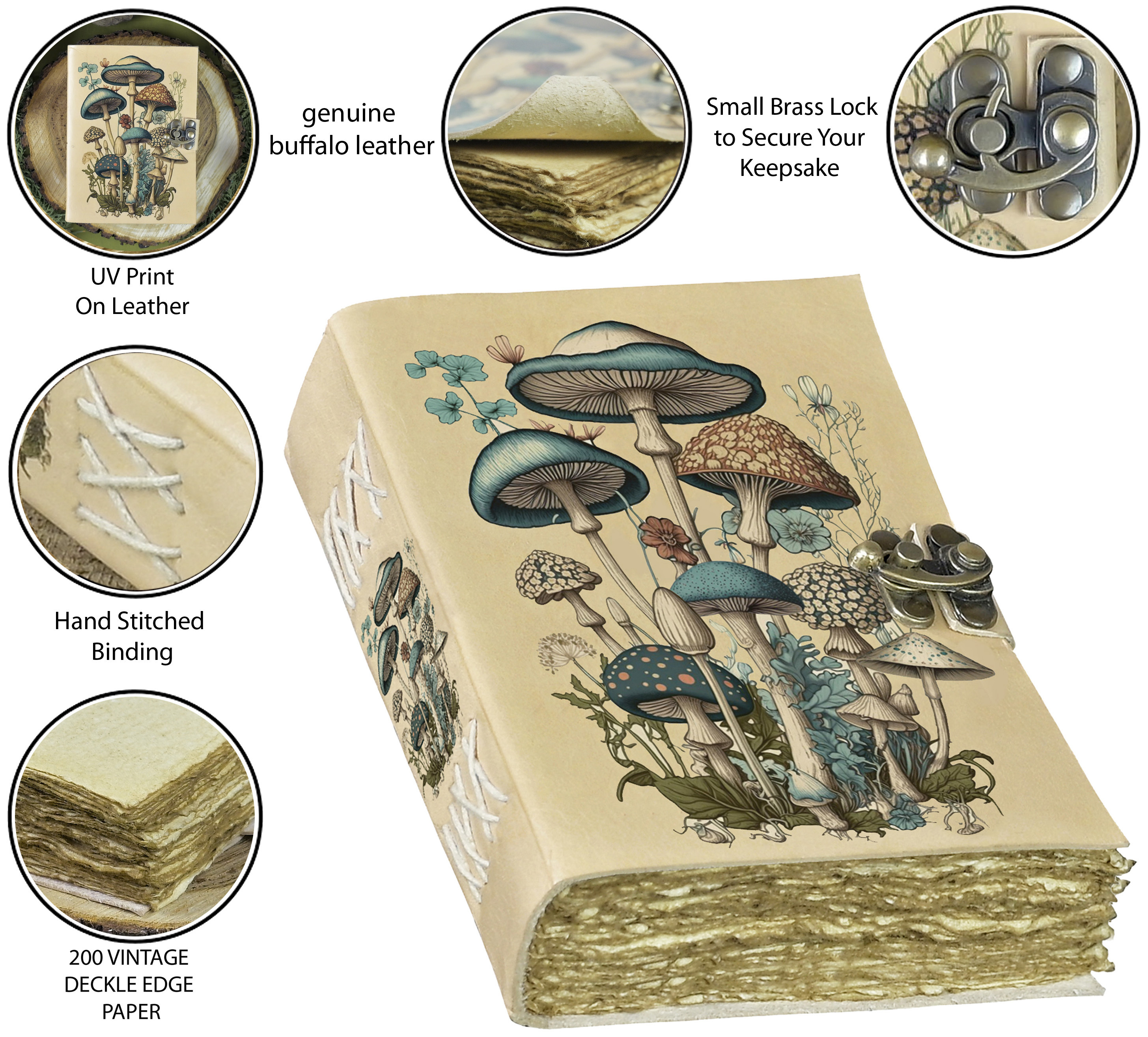 Vintage Mushroom Journal-Aesthetic Botanical Themed Notebook-Beautiful Retro Book of Shadows Journal Sketchbook-Cute Mushroom Gifts Women Grimoire (8x6 inch)