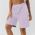thumbnail image 2 of Women's  Shorts 2025 Drawstring Waist Long Yoga Shorts Casual Loose Running Shorts with Pockets light purple XX-Large, 2 of 5