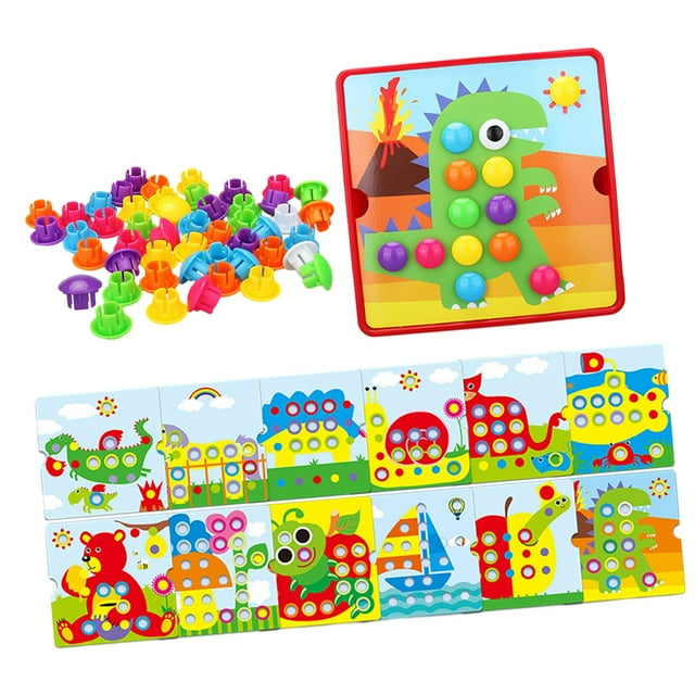 Juguete a juego de colores, tableros de clavijas de mosaico, actividades de juego, manualidades, 46 botones y 12 imágenes con clavijas para niños de Estilo D CUTICAT Tablero de mosaico