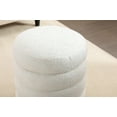 thumbnail image 4 of Round Storage Ottoman, Boucle Fabric with Wooden Shelving, Flip-Top Dual-Use Design, Versatile Footstool for Living Room, Bedroom & Vanity, White, 4 of 8