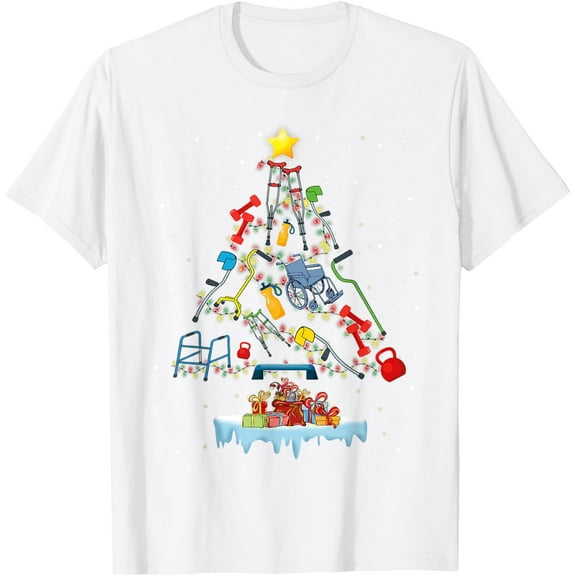 Physical Therapy Christmas PT Therapist Christmas Tree xmas T-ShirtMen's and women's pure cotton short-sleeved shirts