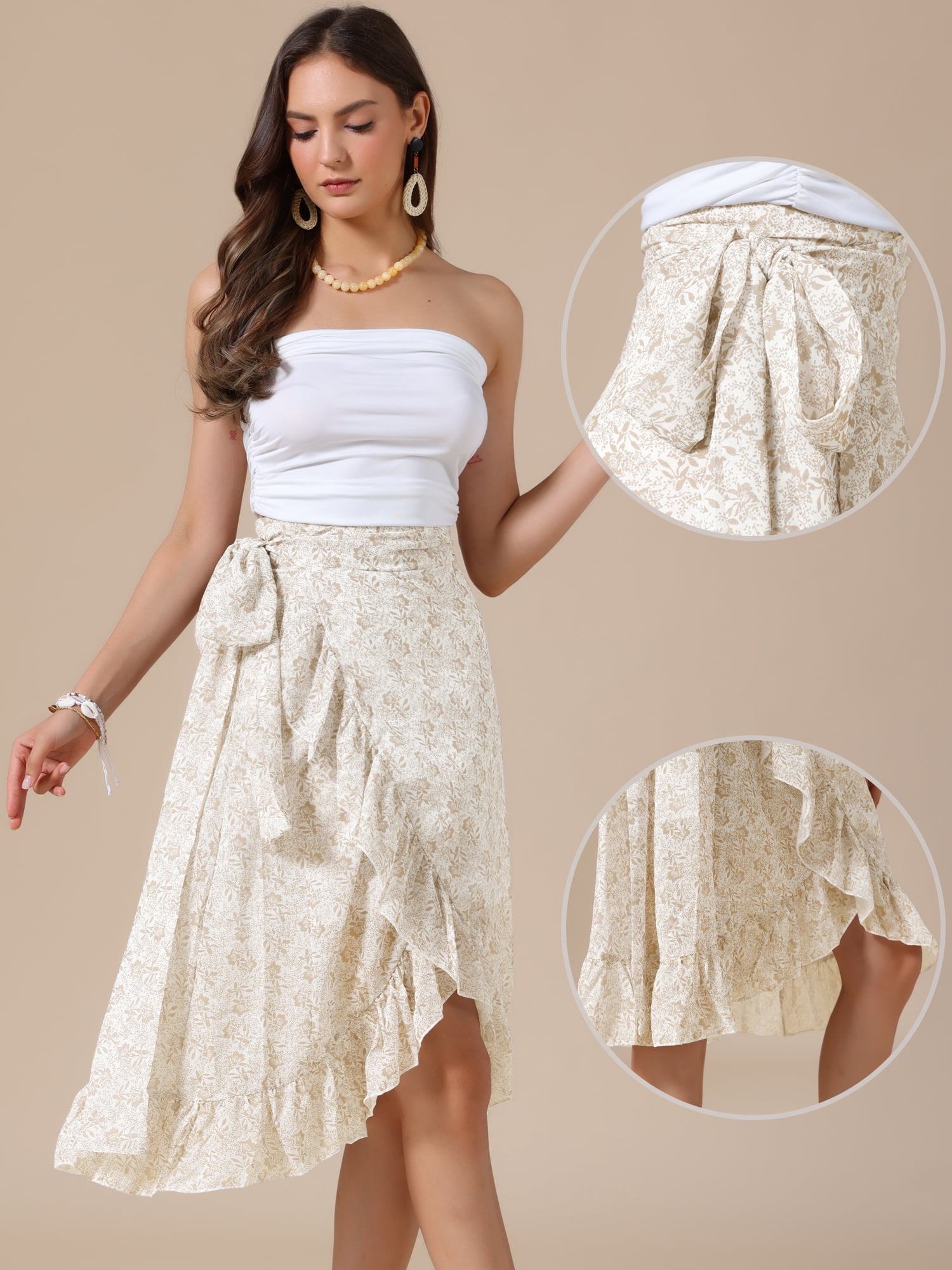 DARING DIVA Women's Hem Beach Ruffle Skirts Large Yellow