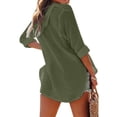 thumbnail image 7 of Women's V-Neck Hooded Beach Cover Up 2026 Lightweight Gauze Hoodie Shirts Loose Drawstring Pullover Tops with Pocket Army Green L, 7 of 7