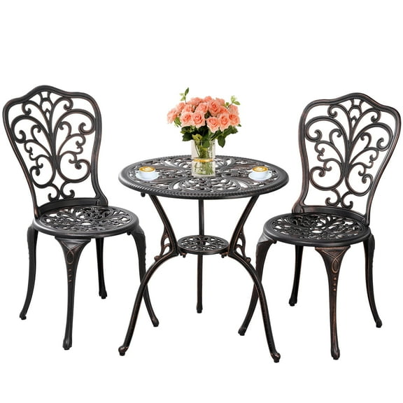 Withniture 3-Piece Cast Aluminum Outdoor Patio Bistro Furniture Set, Bronze
