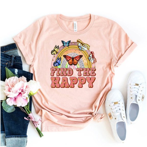 Find The Happy T-shirt Positive Shirt Women Empowerment Tee Choose Happiness Compassion Top Flower Child Mothers Day Gifts Women's Inspirational
