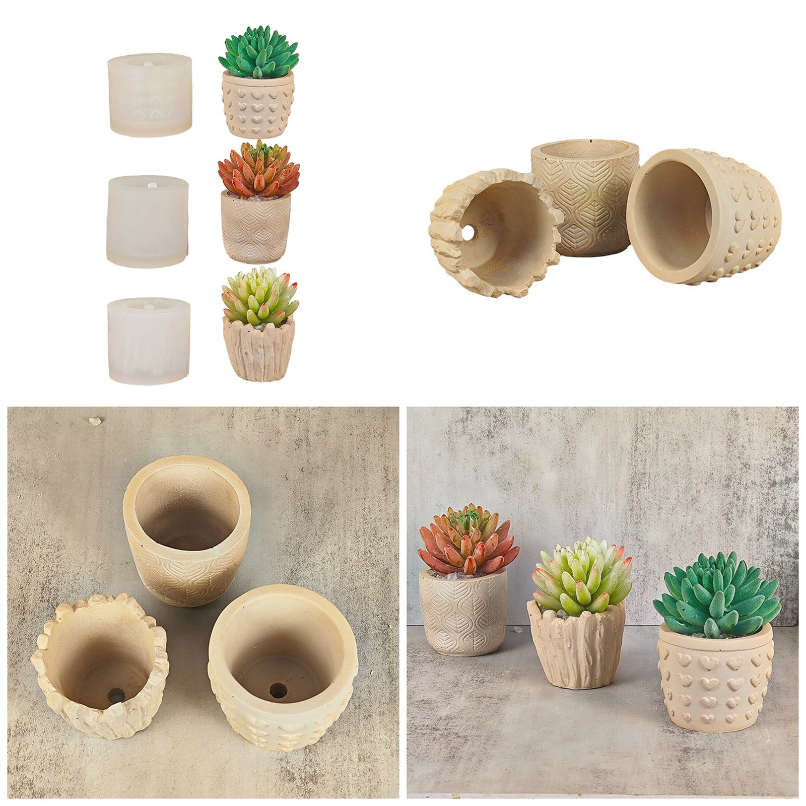 lixuesong Relief Heart Planter Mold Candle Holder Silicone Mould Flower Pots Mold Pen Holder Concrete Plaster Epoxy Resin Mold