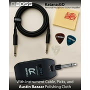 Boss Katana:GO Personal Headphone Guitar Amplifier Bundle with Gearlux Instrument Cable, Picks, and Austin Bazaar Polishing Cloth