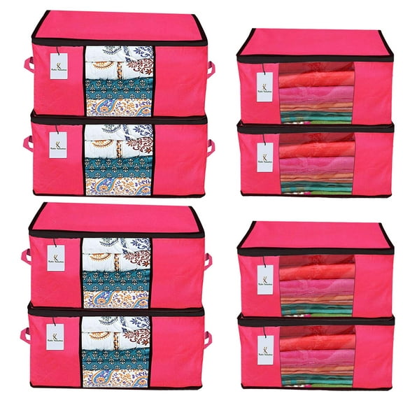 Kuber Industries Non Woven 4 Pieces Saree Cover and 4 Pieces Underbed Storage Bag