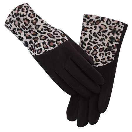 

OAVQHLG3B Gloves Women s Leopard Print Gloves With Fleece T-ouch Screen For Index Finger