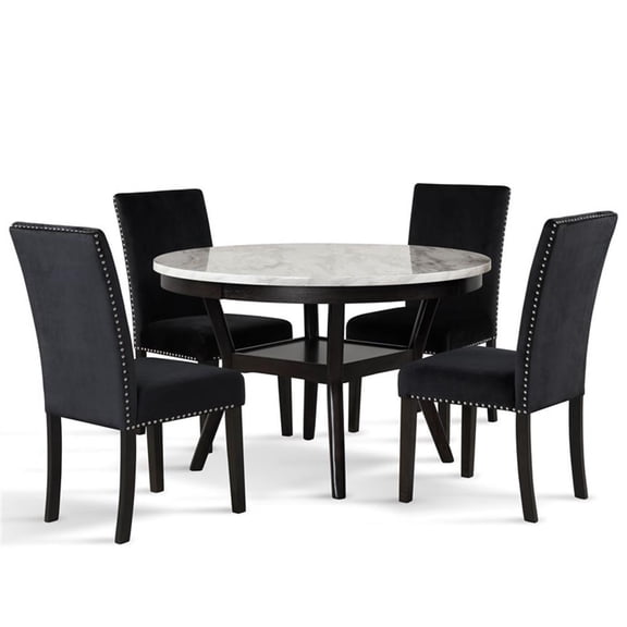 Pemberly Row 5-Pc Faux Marble/Wood Dining Set with 4 Chair-Black