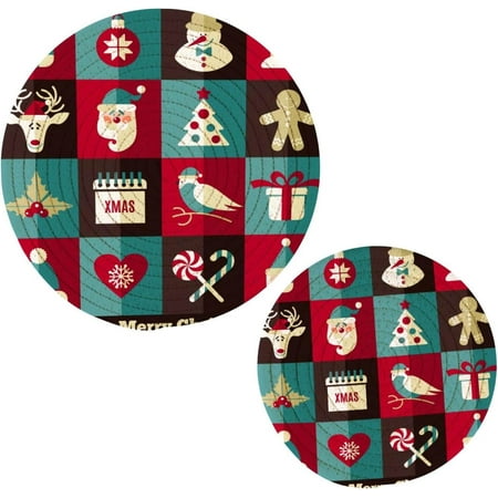 

Bestwell set of 2 Christmas Pattern Trivets Pot Holders， Hot Pads Table Mats Placemats Set for Cooking and Baking Cotton Braided Hot Pads 7in+9in
