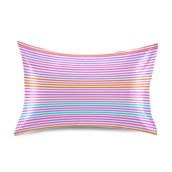 Colorful Horizontal Stripes Pattern Satin Pillowcase 20''x26'' Double-Sided Print Soft Wrinkle Resistant