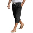 thumbnail image 6 of Vibrex Mens Cotton Linen Pants Elastic Drawstring Casual 3/4 Capris with Pockets Men's Casual Wide Leg Loose Pants Breathable Summer Beach Capris, 6 of 8