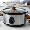 thumbnail image 2 of OVENTE Electric Slow Cooker with 3 Cooking Settings, Non-Stick and Dishwasher Safe Stoneware, Stainless Steel Body, Glass Lid 3.7 Qt Oval Pot for Entrees, Soups, Sauces, Stews & Dips, Silver SLO35ABR, 2 of 8