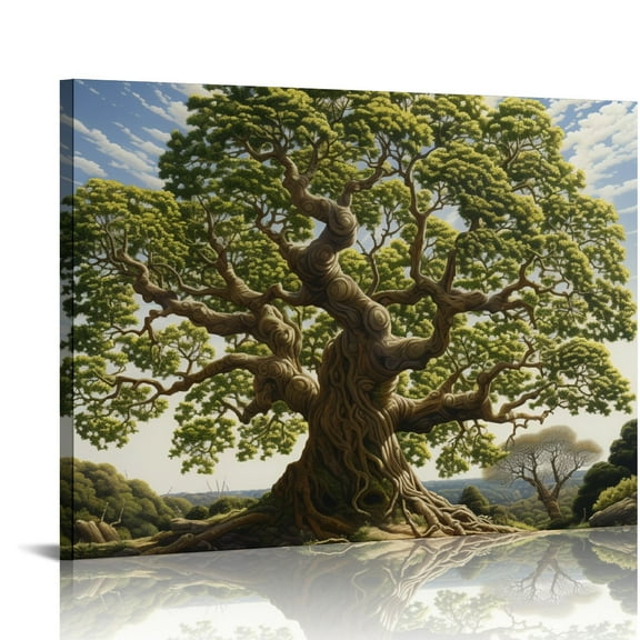 JRXY Wall Art Tree of Life Abstract Modern Artwork Blue Teal Tree Canvas Painting for Bedroom Living Room Office Large Decor 20x16in