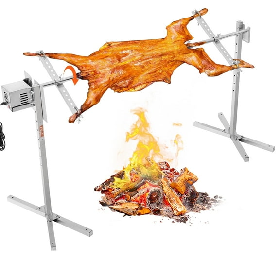 VEVOR Electric BBQ Rotisserie Grill Kit, 56 Inch 132 lbs Capacity, Automatic 52W Motor Height Adjustable Universal Roaster Stand, Stainless Steel Grilling Kit, Spit Rod with Heat Shield for Pig Lamb