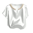 thumbnail image 2 of TaTaai Women's Loose Fit Summer Top Short Sleeve V-Neck Solid Color Pearl Accent Professional Office Casual Blouse Gift, 2 of 5