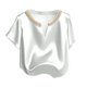 thumbnail image 2 of TaTaai Women's Loose Fit Summer Top Short Sleeve V-Neck Solid Color Pearl Accent Professional Office Casual Blouse Gift, 2 of 5