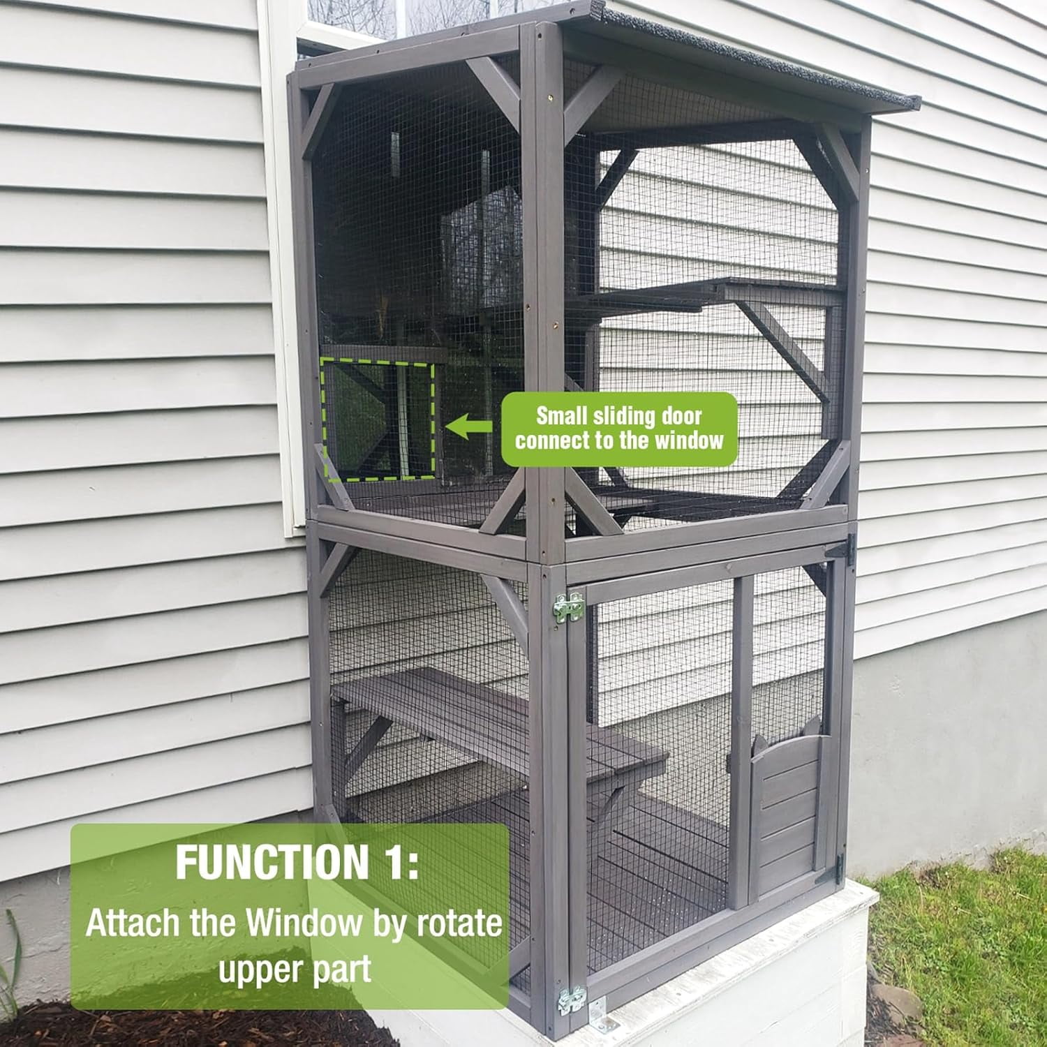 MEDEHOO Mobile Catio on Wheels - Outdoor Cat House Enclosure with Waterproof Roof & Upgraded Resting Box, 70.9" Feral Cat Cage / Bird Cage