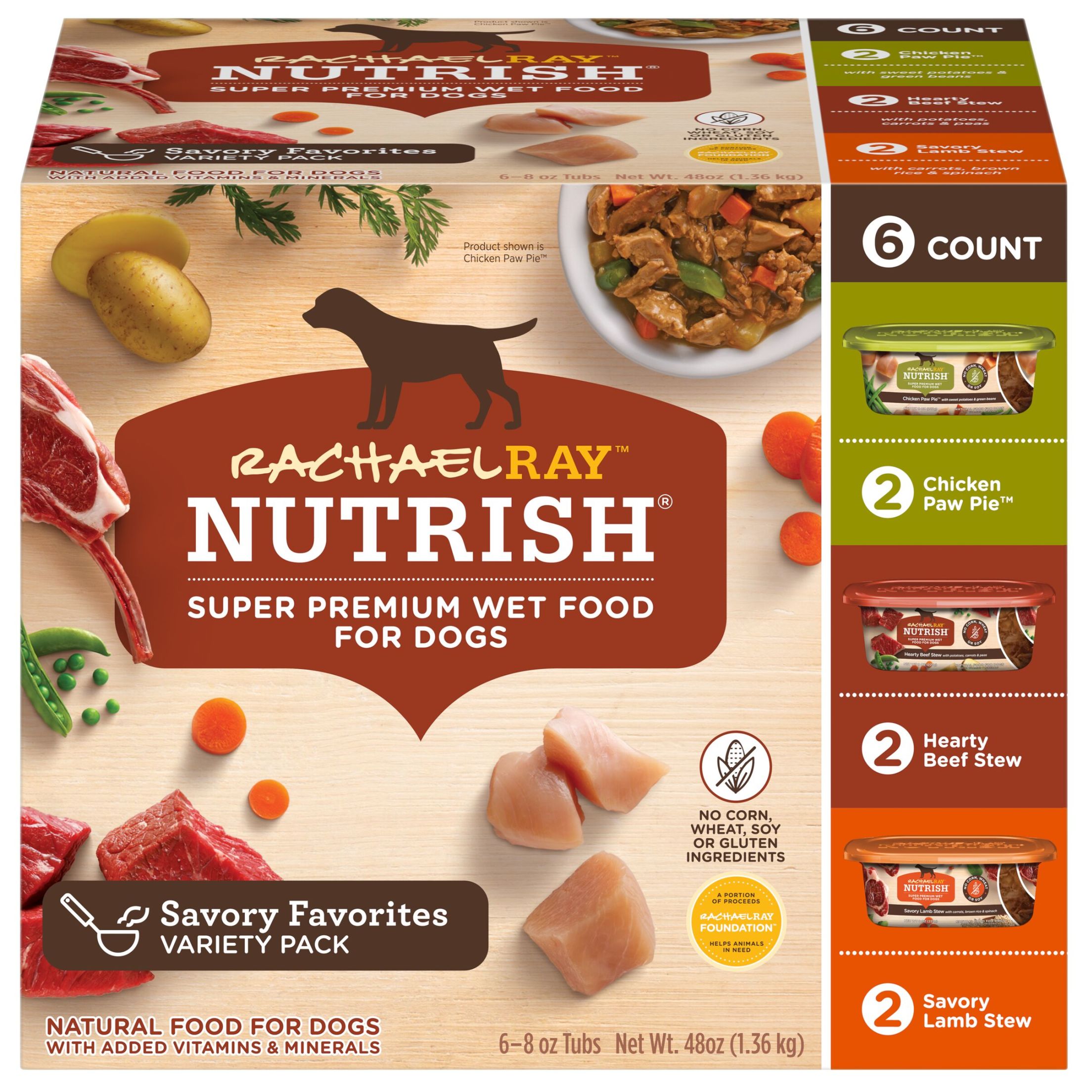 Rachael Ray Nutrish Savory Favorites Variety Pack Wet Dog Food, 8 oz. Tubs, 6 Count