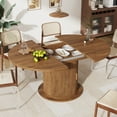 thumbnail image 4 of ChVans 47"-63" Extendable Round Dining Table with Storage, Modern Farmhouse Kitchen Table for 4-8, Round Table with Wood Strip Base, Circle Dining Table, Walnut, 4 of 10
