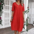 thumbnail image 3 of TAGOLD Womens Short Sleeve V-Neck Dress Solid Color Short Sleeve Pocket Loose Summer Casual Dress, 3 of 5