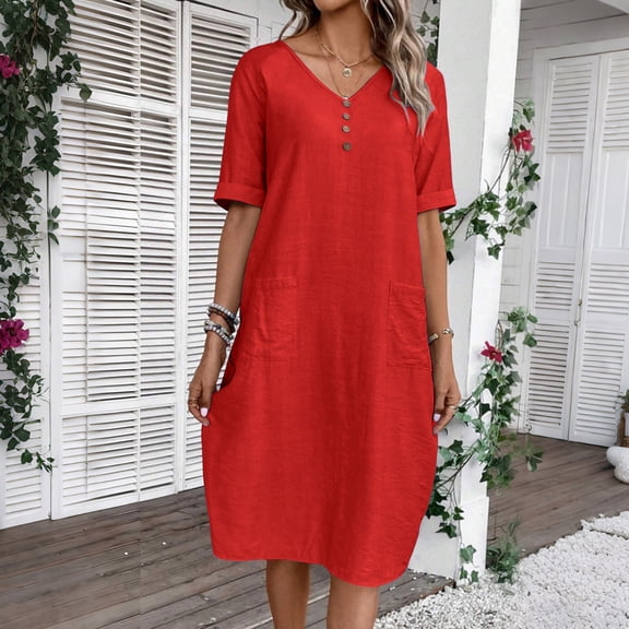 Wowcloth Women's Dress, Short Sleeve with Pockets, Solid Color for Casual Daily Wear