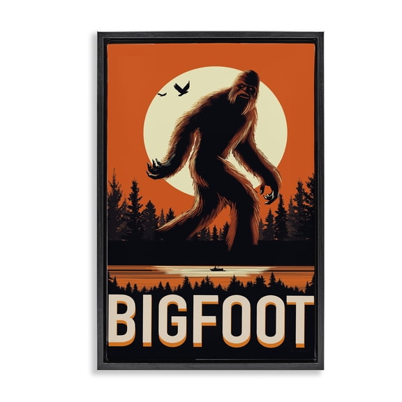Stupell Industries Traditional Mythical Creature Lake Front Black Floating Frame Canvas Art, 17 x 25, by Omar Escalante