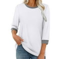 thumbnail image 4 of Ronuti Womens T Shirts 3/4 Length Sleeve Womens Tops Dressy Casual Crew Neck Color Block Tunic Tops, 4 of 8