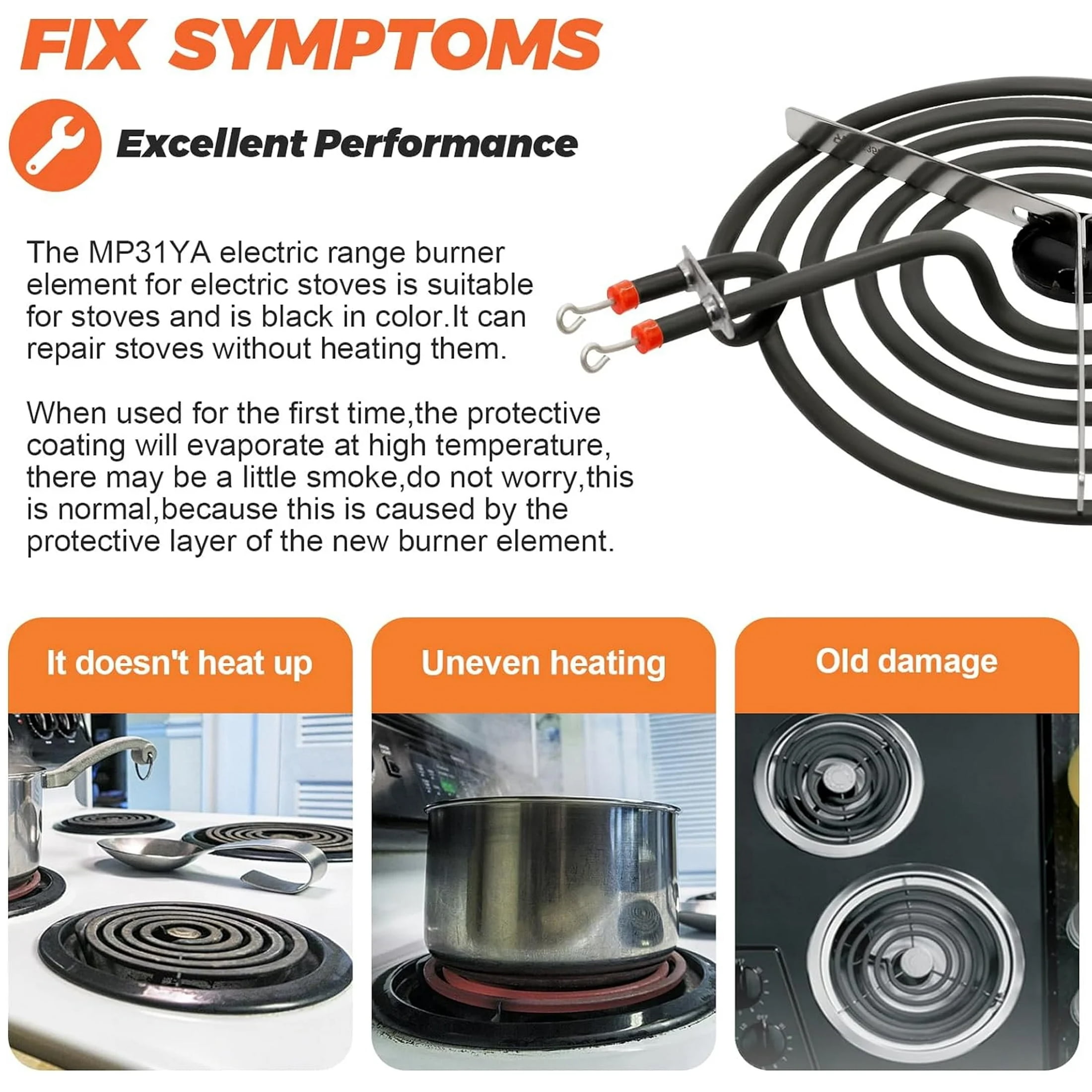 MP31YA Electric Range Burner Element Replacements & 4 Pack Drip Pans for Whirlpool Kenmore Maytag Electric Range Stove (3Pcs MP15YA & 1Pcs MP21YA)