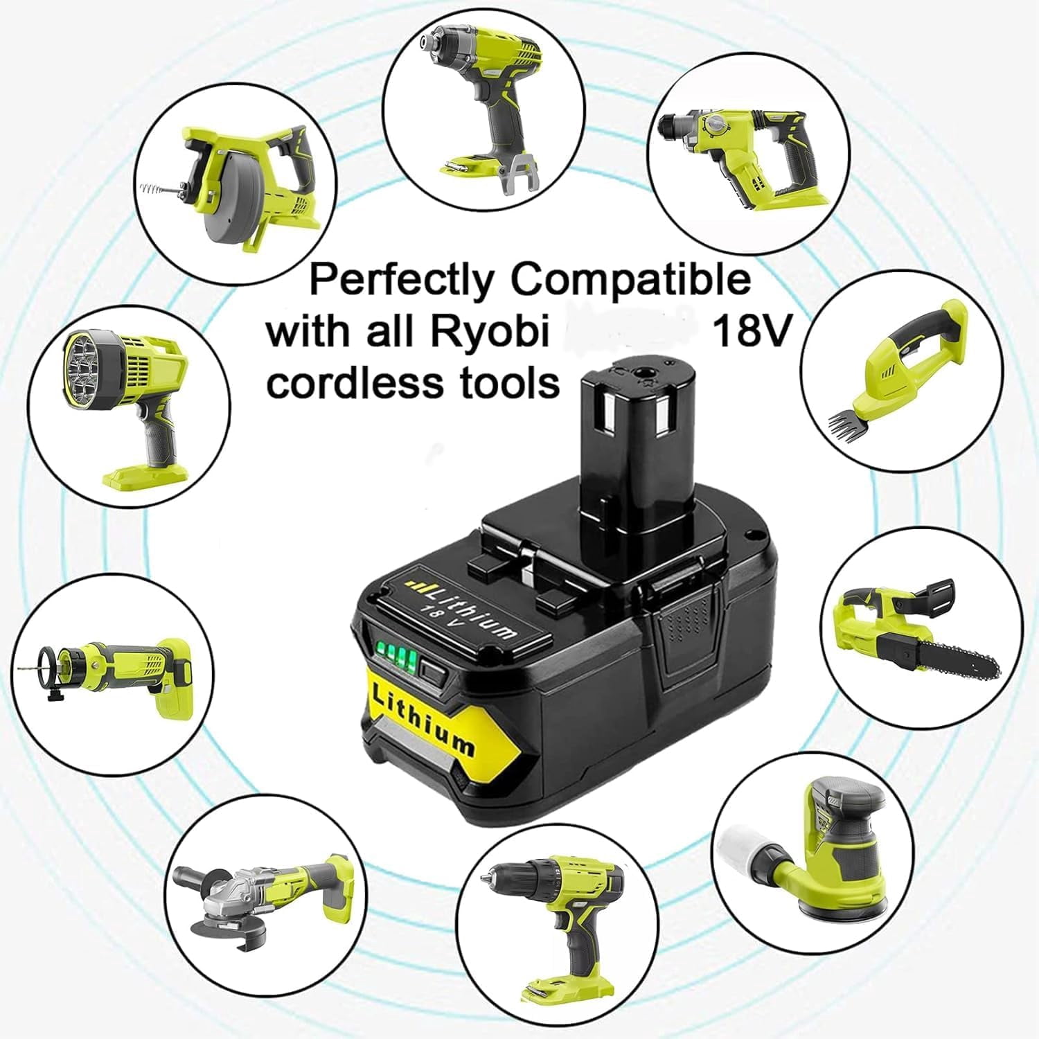 2Packs 18V 5.0Ah Replacement Ryobi P108 Battery and P117B Dual Chemistry Charger for Lithium Ion ONE+ Plus P122 ABP1801 BCP1817/2SM BPP-1813 BPP-1815