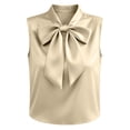 thumbnail image 6 of VBVC Women's Sleeveless Bow Tie Neck Satin Blouse, Ladies' Elegant Keyhole Dressy Tank Top, Solid Color Work Office Formal Shirt For Women,Beige,S-2XL, 6 of 9