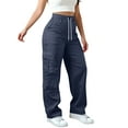 thumbnail image 6 of aohooy Baggy Cargo Pants Women Cool Silk Cotton Wide Leg Plus Size High Waisted Sweatpants Multi Pockets Jogging Streewear Trousers Navy,M, 6 of 9