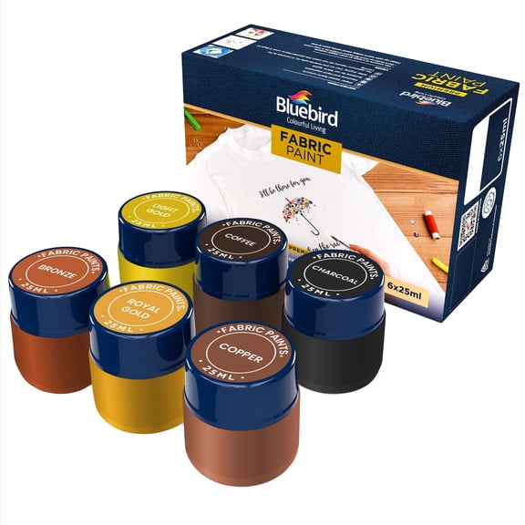 BLUEBIRD 6-Pack Fabric Paint, Pearlescent Colors, 0.85 fl oz each, Permanent Fabric Paints for Clothes