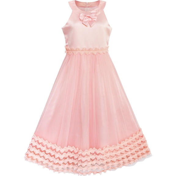 Flower Girls Dress Halter Bow Tie Ruffle Wedding Bridesmaid 6