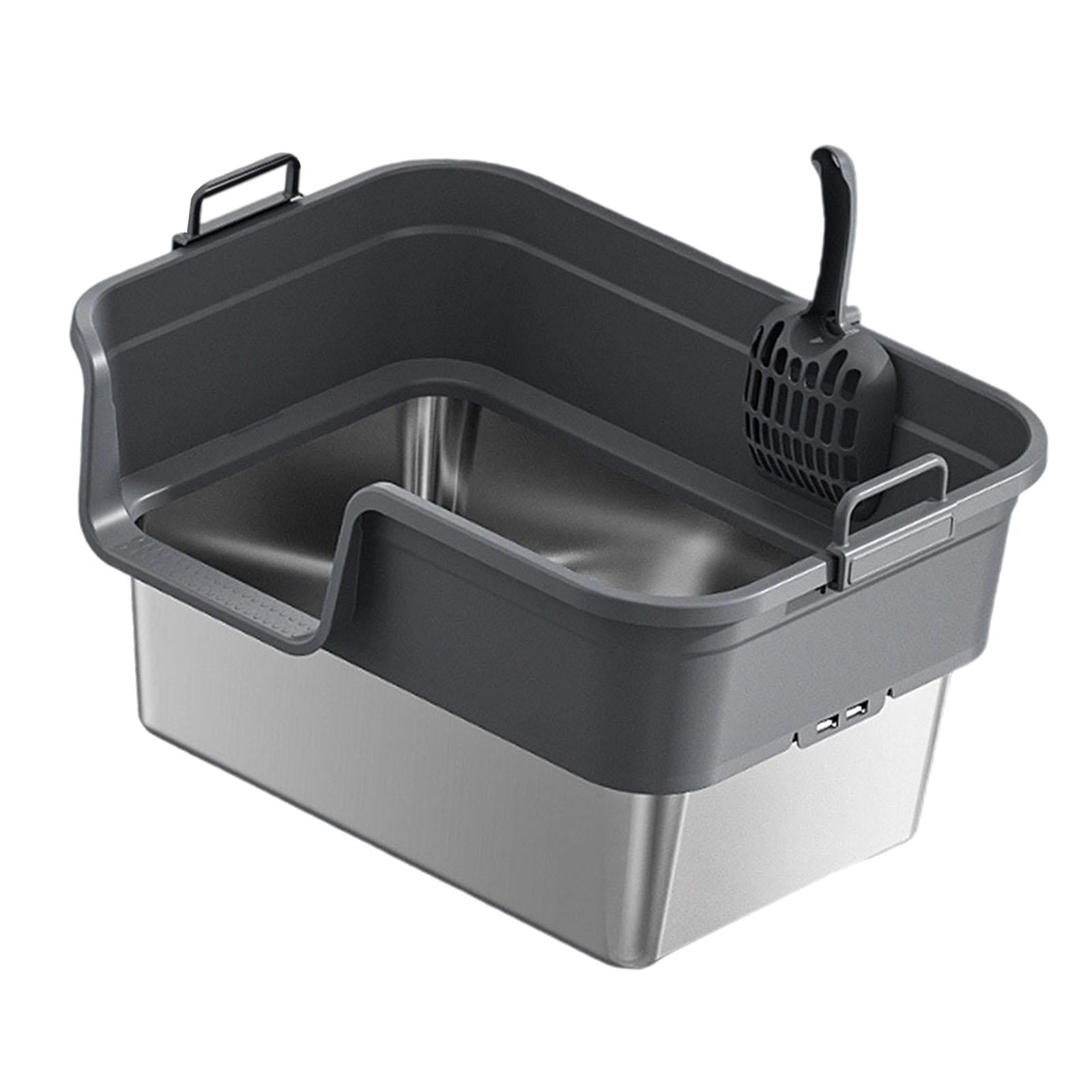 EHJRE Large Cat Litter Box Litter Pan Heightening, Semi Enclosed for Small Large Cats High Sided Sturdy, Anti Splashing, Cat Toilet Dark Gray