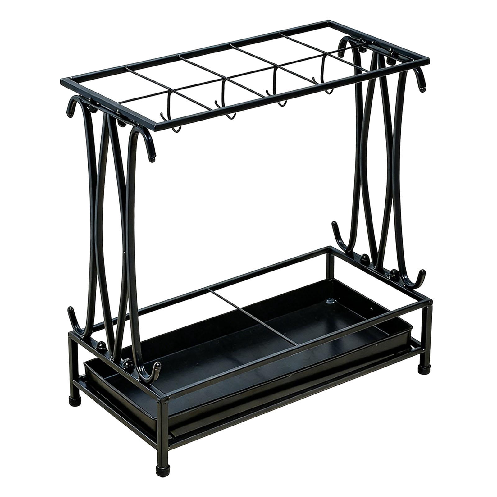 Fiocias Iron Umbrella Holder with Drip Tray Rectangular Umbrella Storage Organizer Stand Black
