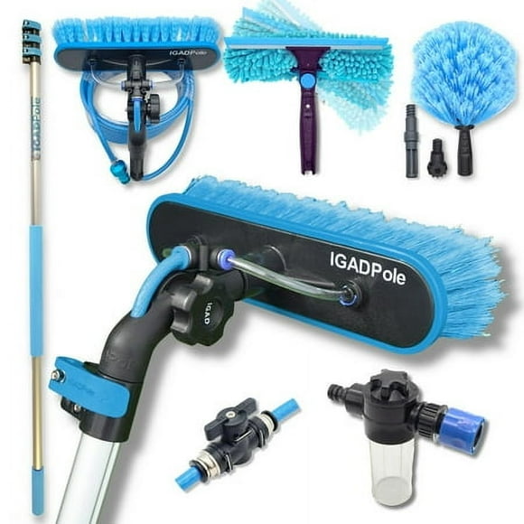 IGADPole Kit de Nettoyage de Fenêtre 20 Pieds (6m), Équipement de Nettoyage de Fenêtre - Raclette, Récurant, Dépare-Savon & Brosse à Eau avec Perche Extensible pour Maison & Extérieur