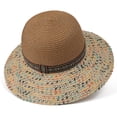 thumbnail image 4 of Karymi Derby Hat Two-Tone Contrast Speckled Mix Woven Straw Sun Hat with Ethnic PatternBand, Solid Dome Crown Wide Floppy Brim Boho Style Beach Hat Bucket Hat, 4 of 8
