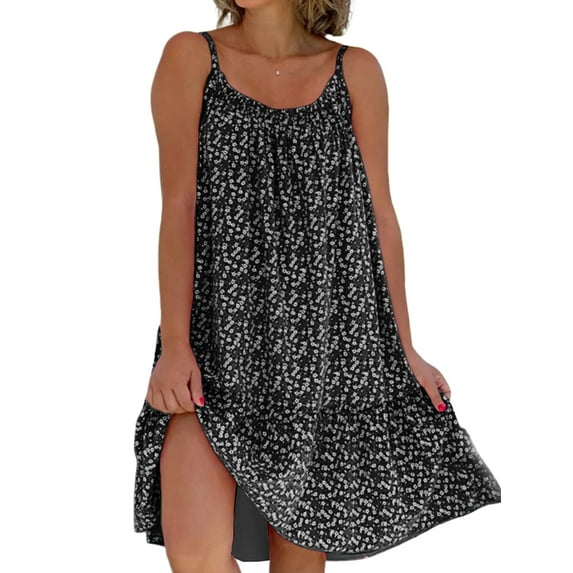 Gvmfive Summer Dress for Women Casual Floral Print Spaghetti Strap Loose Beach Dress