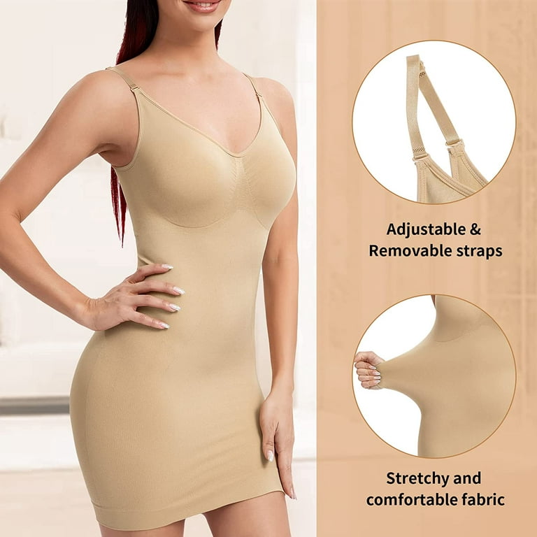 Vaslanda Women's Shapewear Slips for Under Dresses Tummy Control Seamless  Full Silps Spaghetti Strap 