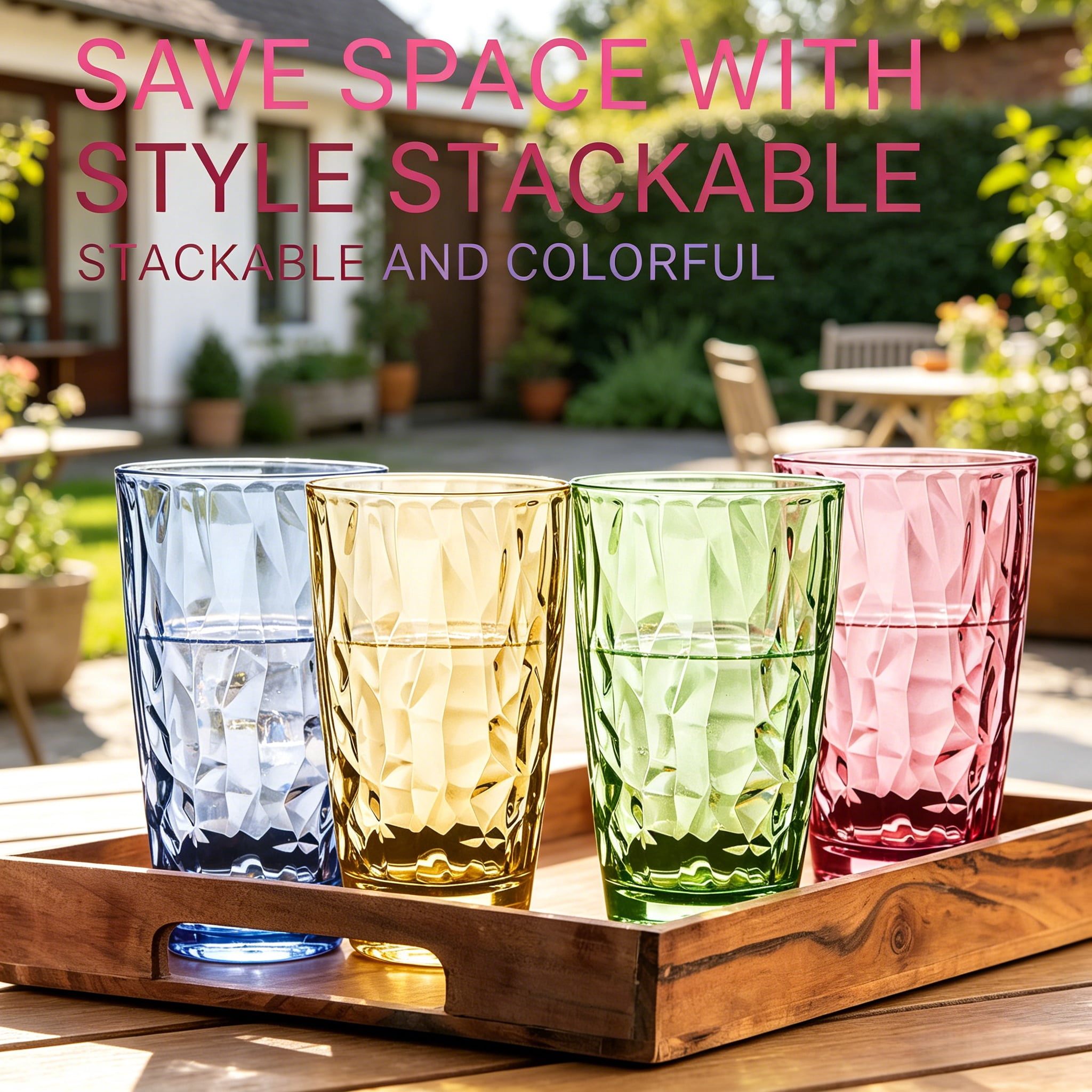 16oz Unbreakable Premium Drinking Glasses, Stackable Tumbler Cups, Plastic Water Cups,Hard Plastic Cups Reusable Kitchen Water Glasses Drinking,Dishwasher Safe,4 Pack