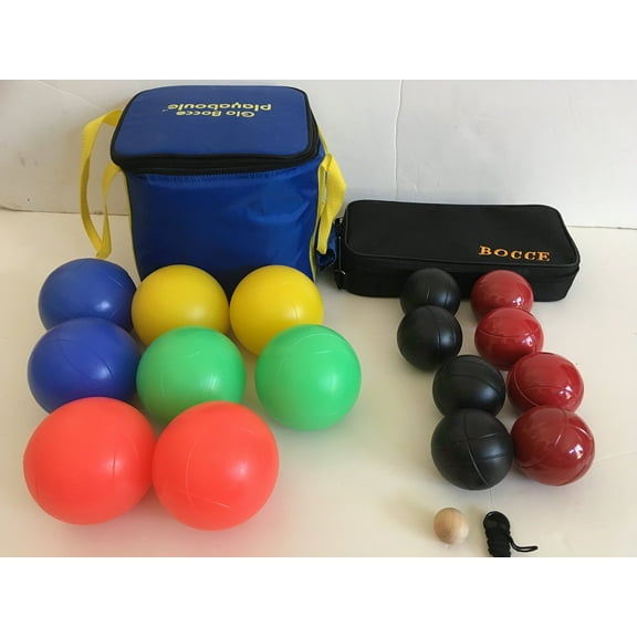 Glow in Dark Bocce Set and 73mm Metal Bocce/Petanque 8 Ball Set with 4 Black and 4 red Balls and Black Bag