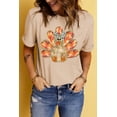 thumbnail image 3 of Women's Khaki Thanksgiving Bowknot Turkey Graphic Crewneck Tee | [ZhiHiMeRi] | (US 20-22)2XL, 3 of 6