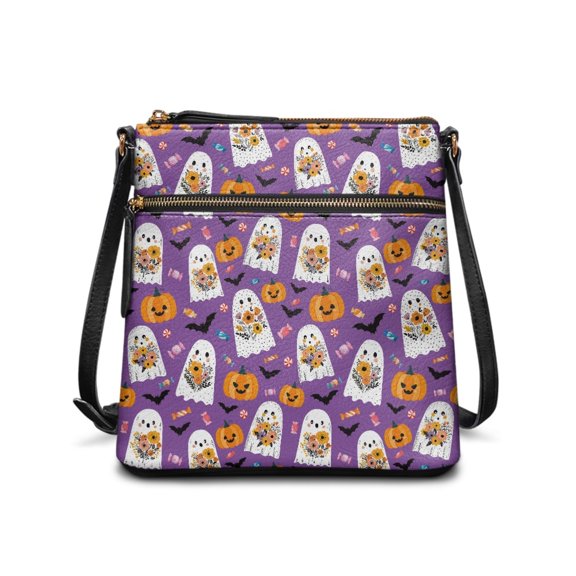 Tutolipy Ghost Pumpkin Pattern Waterproof Women's Single Shoulder Bag for Work Outdoor Activities, Durable Zipper Pockets Purse Satchel Stylish Crossbody Bag
