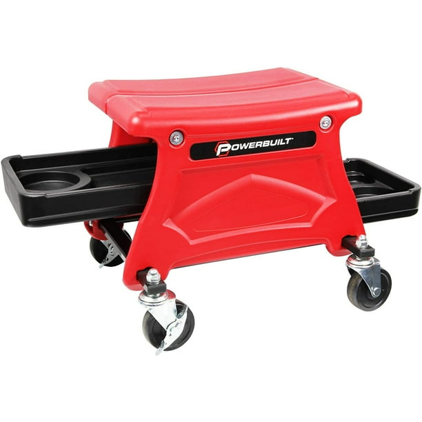 Powerbuilt 240283 Heavy Duty Rolling Garage Work Seat with 2 Storage
